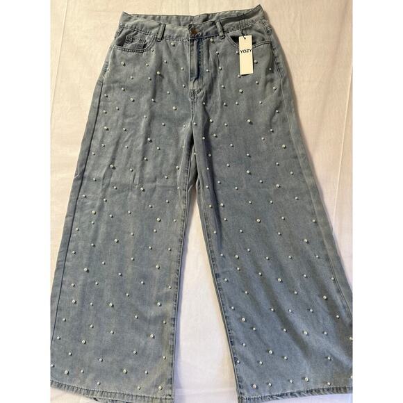 Women’s YOZY Light Wash Pearl Decorated Jeans Sz 28 - Picture 1 of 4